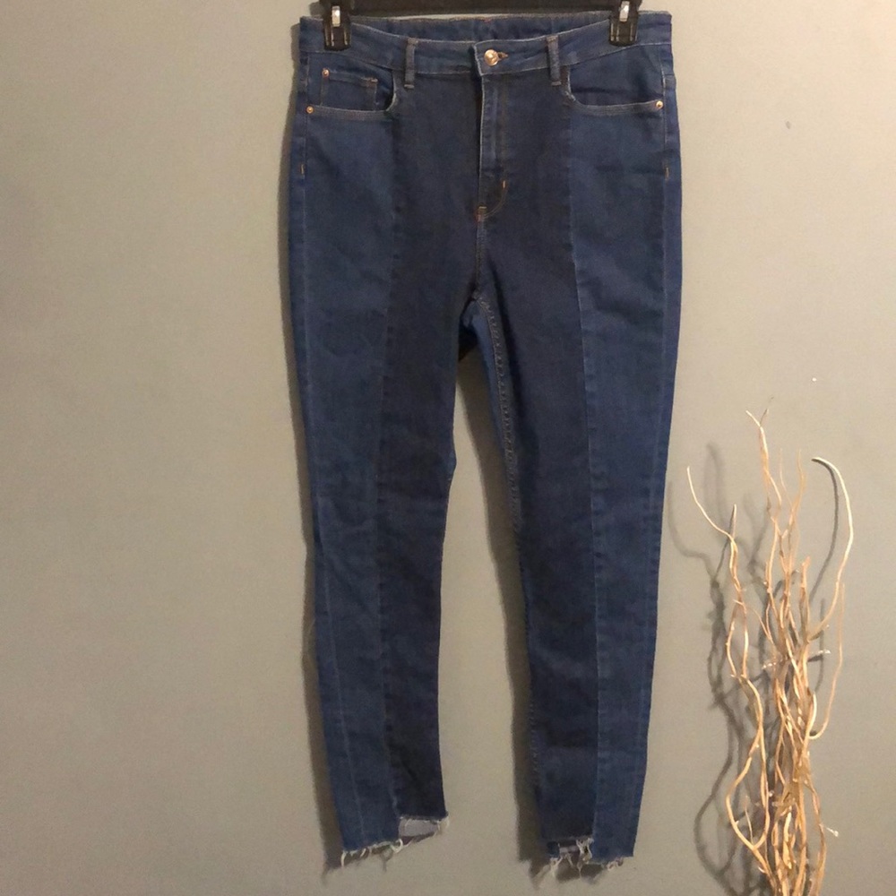 HIGH WAISTED TWO TONE BLUE SKINNIES